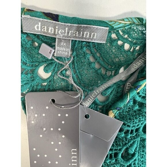 Daniel Rainn VNeck Crochet Detail Blouse~Sz 2X~Green Floral~Stitch Fix NWT~L7 06 - Picture 8 of 10